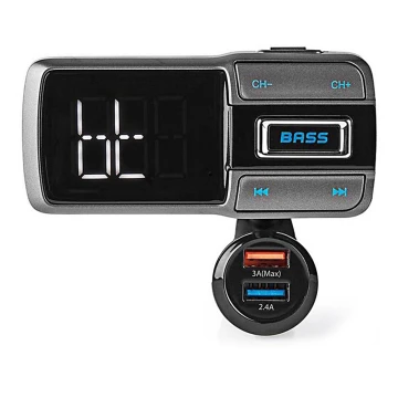 Nedis CATR101BK - FM radijo imtuvas automobiliui Bluetooth/3A/2,4A valdomas balsu