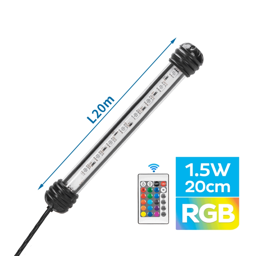 Nobleza - LED RGB Akvariumo apšvietimas LED/1,5W/230V IPX7 + nuotolinio valdymo pultas