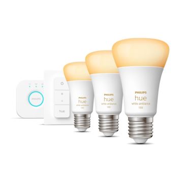 Pagrindinis komplektas Philips Hue White Ambiance 3xE27/8W 2200-6500K + prijungiamas prietaisas ir nuotolinio valdymo pultas