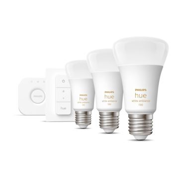 Pagrindinis komplektas Philips Hue White Ambiance 3xE27/8W 2200-6500K + prijungiamas prietaisas ir nuotolinio valdymo pultas