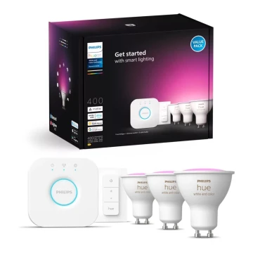 Pagrindinis komplektas Philips Hue WHITE AND COLOR AMBIANCE 3xGU10/4,2W/230V 2000-6500K + prijungiamas prietaisas