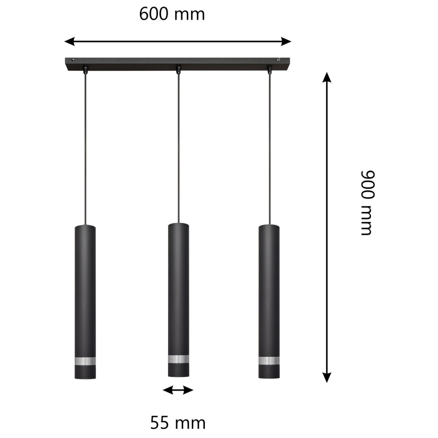 Pakabinamas LED Sietynas TUBA 3xGU10/4,8W/230V juoda/vario