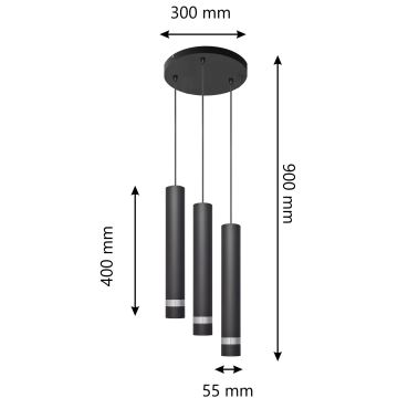 Pakabinamas LED Sietynas TUBA 3xGU10/4,8W/230V juodas/chromo