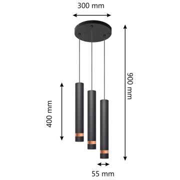 Pakabinamas LED Sietynas TUBA 3xGU10/4,8W/230V juodas/vario