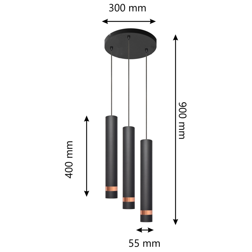 Pakabinamas LED Sietynas TUBA 3xGU10/4,8W/230V juodas/vario