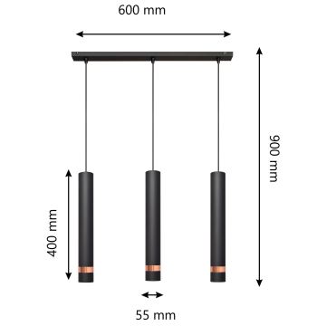 Pakabinamas LED Sietynas TUBA 3xGU10/4,8W/230V juodas/vario