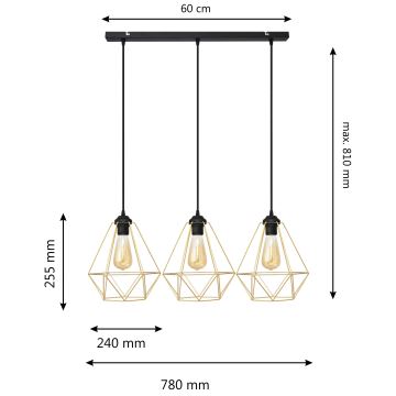 Pakabinamas sietynas KARO 3xE27/60W/230V auksas/juoda