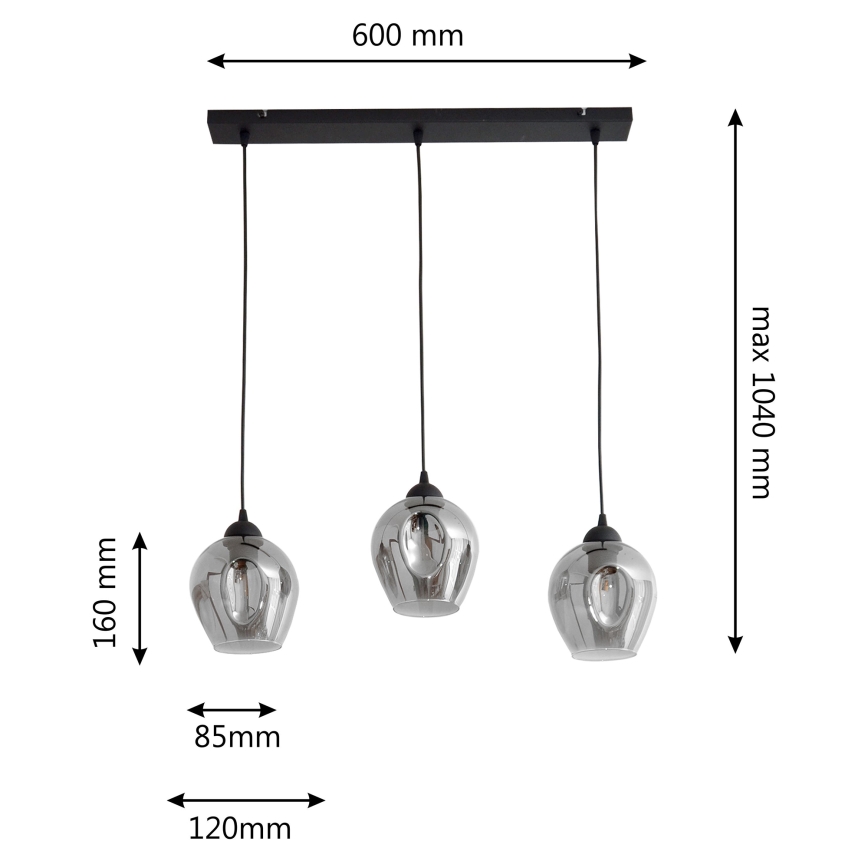 Pakabinamas sietynas LILI 3xE27/15W/230V juoda/pilka