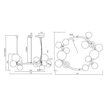 Pakabinamas sietynas MILA 14xG9/9W/230V juoda/pilka