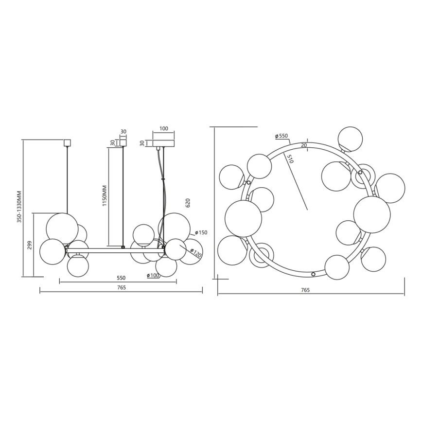 Pakabinamas sietynas MILA 14xG9/9W/230V juoda/pilka