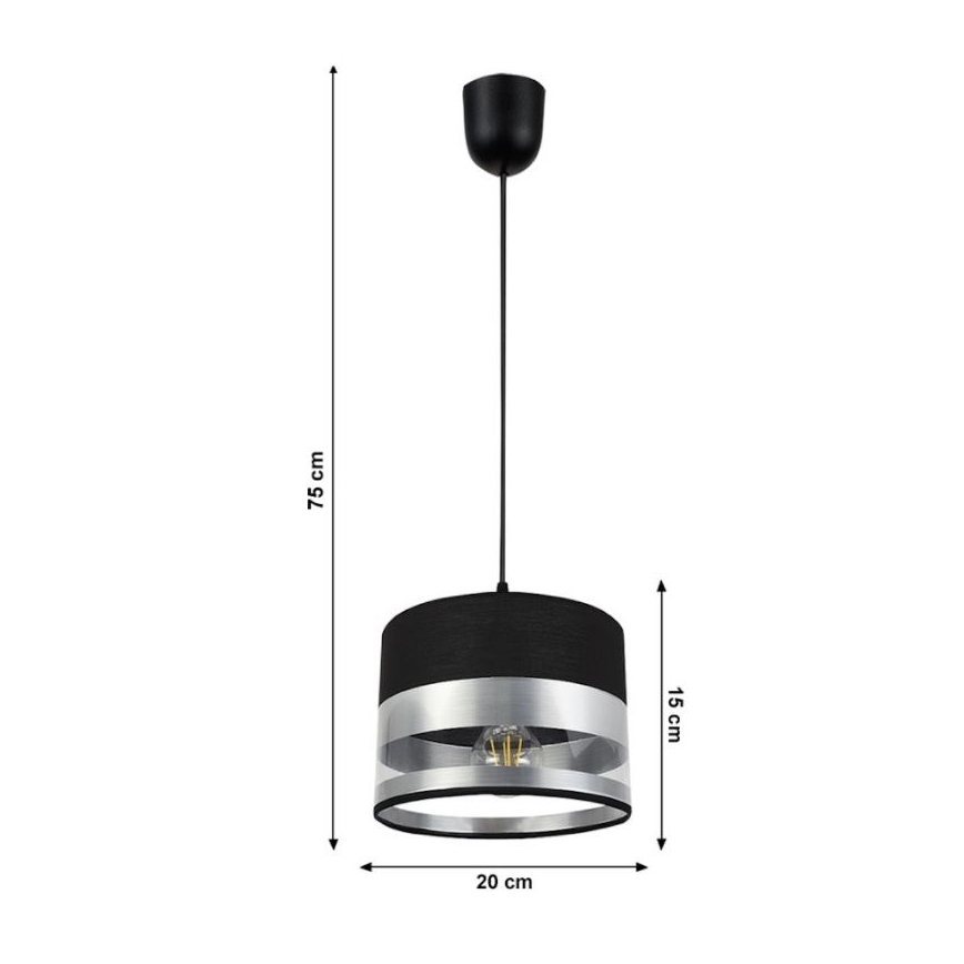 Pakabinamas sietynas MILO 1xE27/60W/230V sidabras/juodas