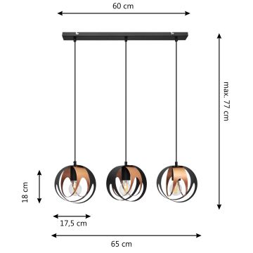 Pakabinamas sietynas MOONLIGHT 3xE27/60W/230V juodas/varis