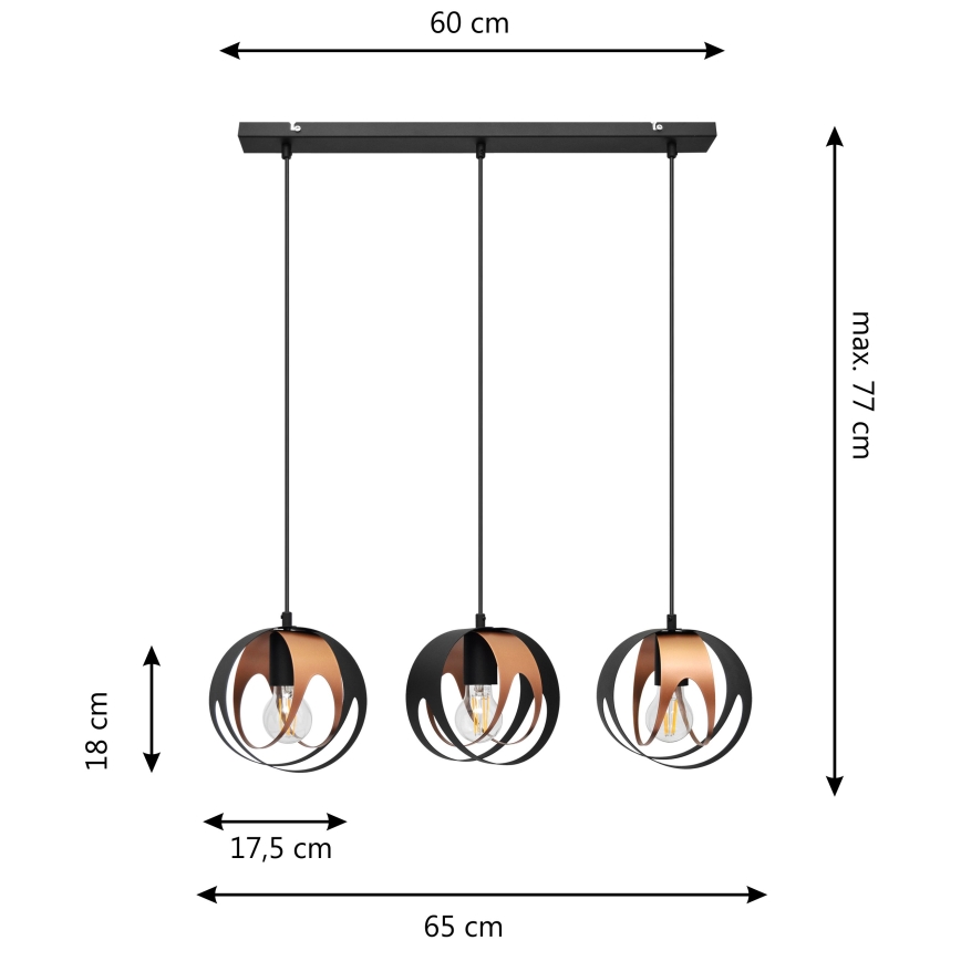 Pakabinamas sietynas MOONLIGHT 3xE27/60W/230V juodas/varis