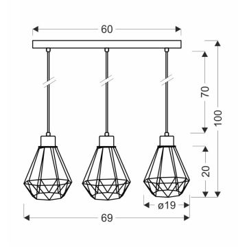 Pakabinamas sietynas PRIMO 3xE27/60W/230V juoda/auksas