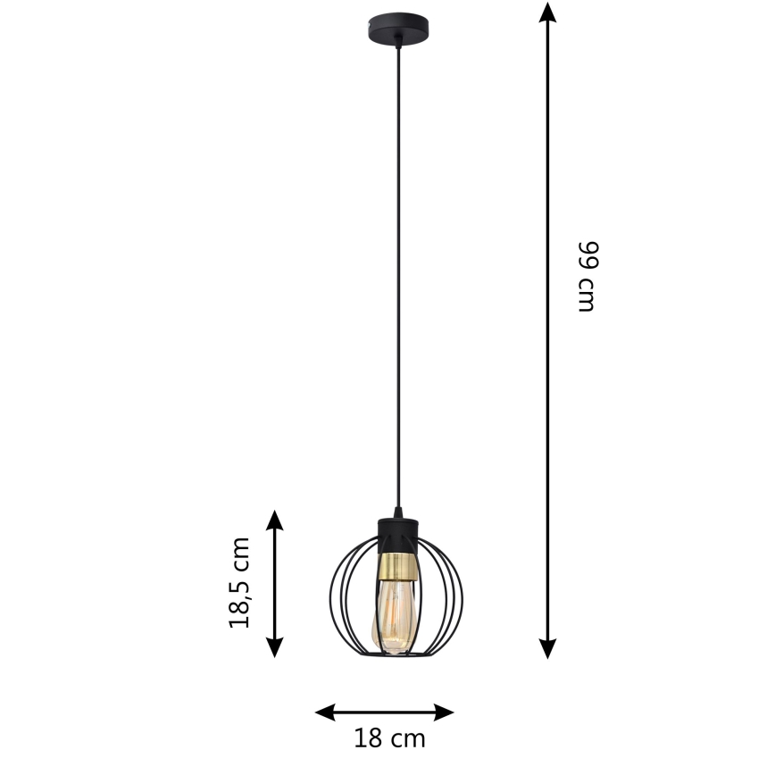 Pakabinamas sietynas STARLIGHT 1xE27/60W/230V juodas/aukso