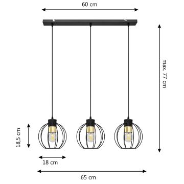 Pakabinamas sietynas STARLIGHT 3xE27/60W/230V juodas/aukso