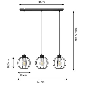 Pakabinamas sietynas STARLIGHT 3xE27/60W/230V juodas/sidabras