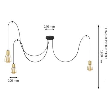 Pakabinamas sietynas TUBE 3xE27/10W/230V juoda/auksas