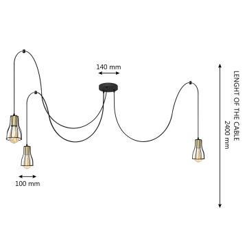 Pakabinamas sietynas TUBE 3xE27/10W/230V juoda/auksas