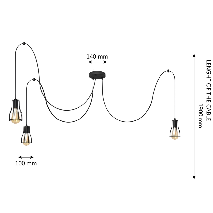 Pakabinamas sietynas TUBE 3xE27/15W/230V juoda