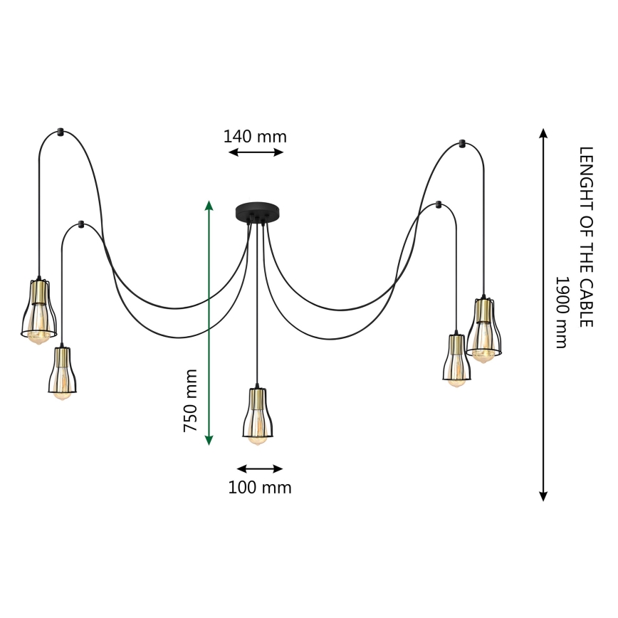 Pakabinamas sietynas TUBE 5xE27/15W/230V juoda/auksas