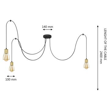 Pakabinamas sietynas TUBE LONG 3xE27/10W/230V juoda/auksas