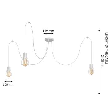 Pakabinamas sietynas TUBE LONG 3xE27/15W/230V balta