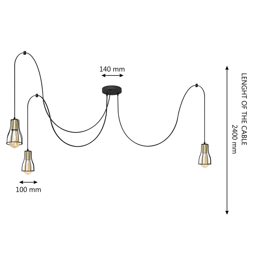 Pakabinamas sietynas TUBE LONG 3xE27/15W/230V juoda/auksas