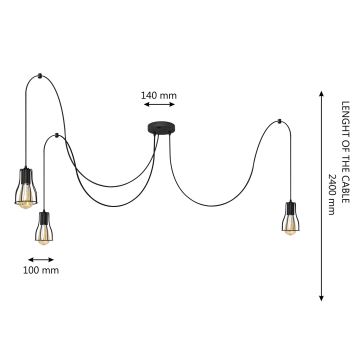 Pakabinamas sietynas TUBE LONG 3xE27/15W/230V juoda