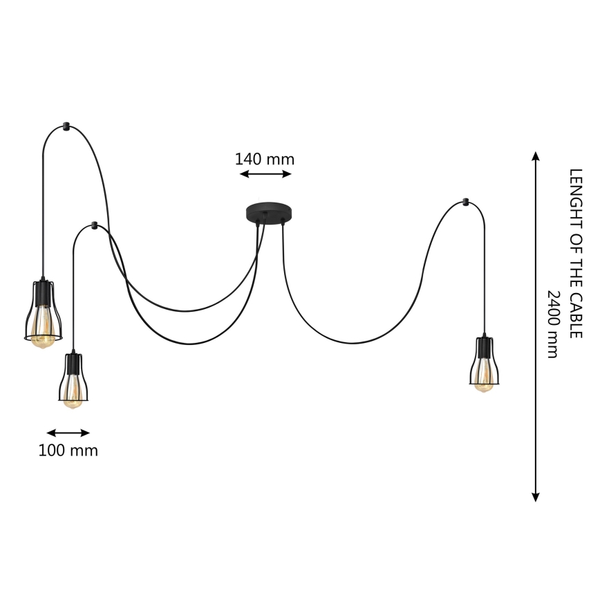 Pakabinamas sietynas TUBE LONG 3xE27/15W/230V juoda