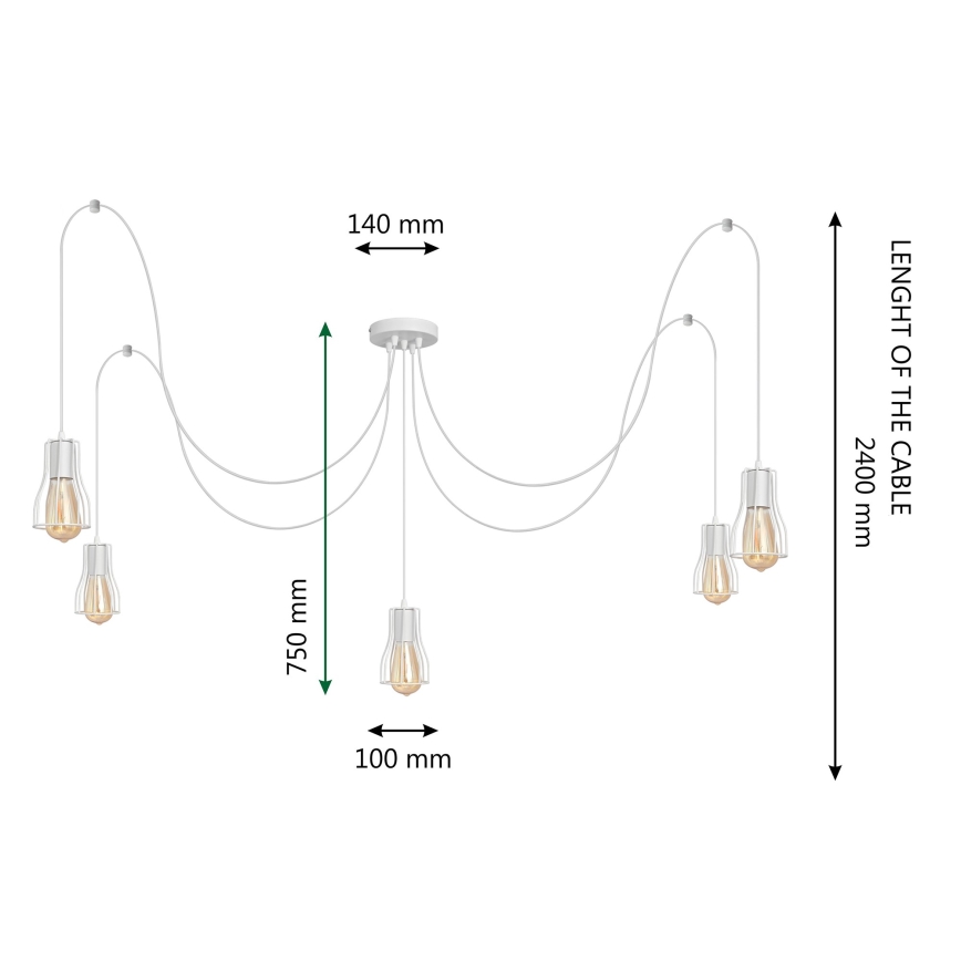 Pakabinamas sietynas TUBE LONG 5xE27/10W/230V balta