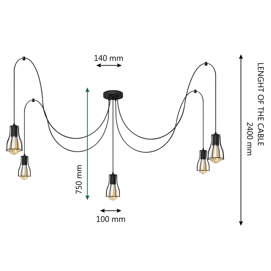 Pakabinamas sietynas TUBE LONG 5xE27/10W/230V juoda