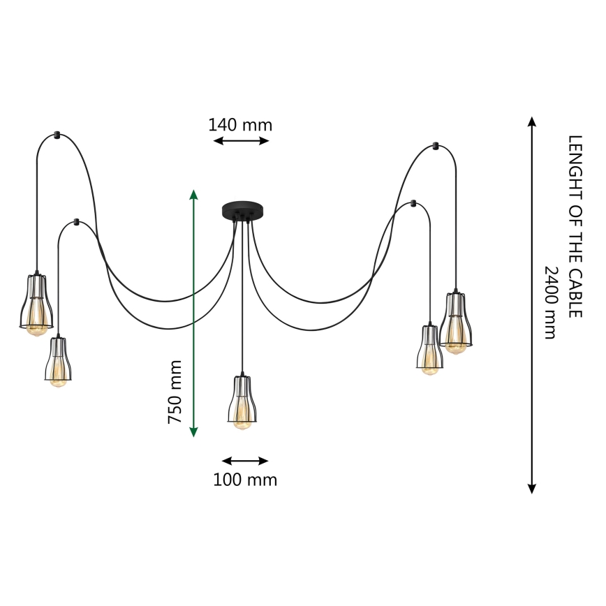 Pakabinamas sietynas TUBE LONG 5xE27/15W/230V juoda/chromas