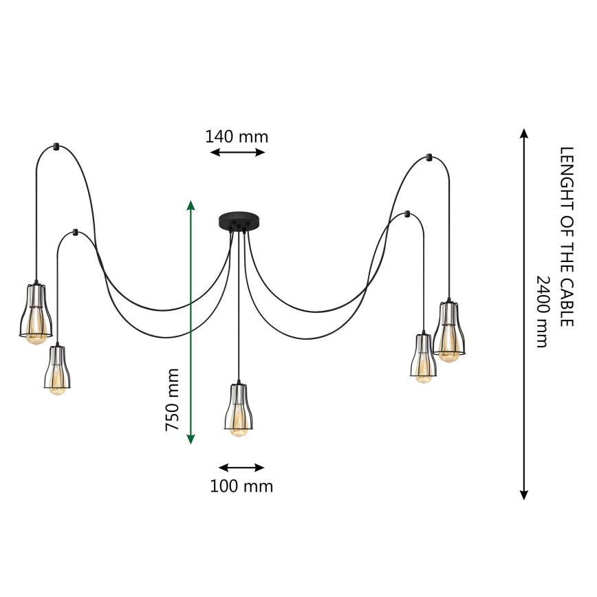 Pakabinamas sietynas TUBE LONG 5xE27/15W/230V juoda/chromas