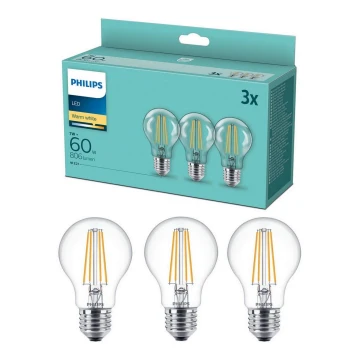 PAKUOTĖ 3x LED lemputės VINTAGE  Philips A60 E27/7W/230V 2,700K