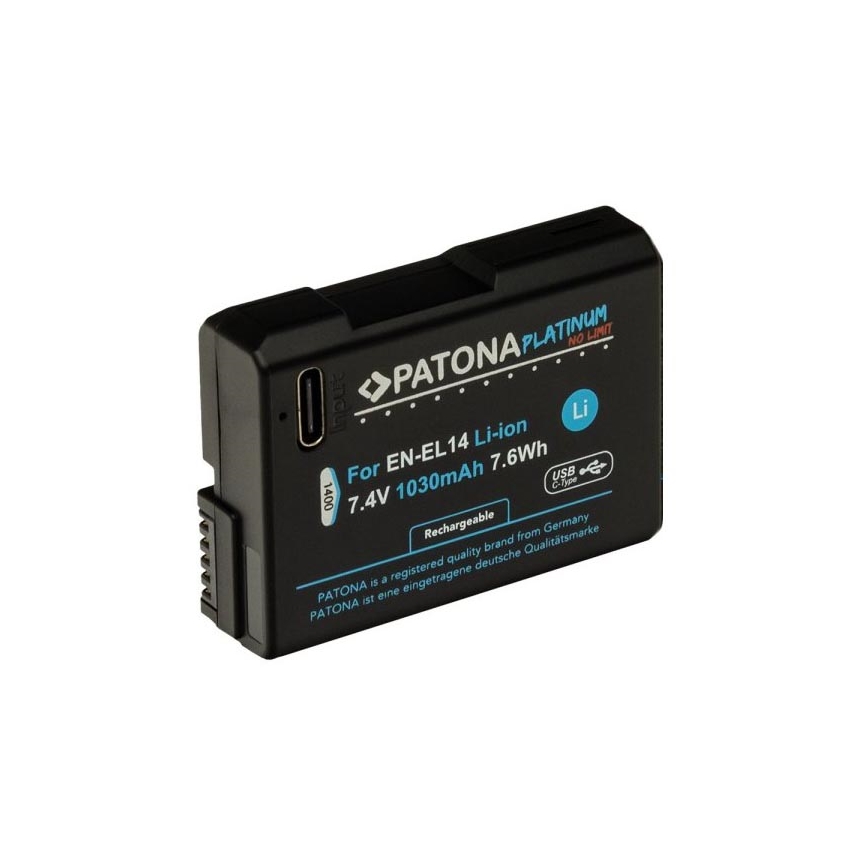 PATONA - Akumuliatorius Nikon EN-EL14/EN-EL14A 1030mAh Li-Ion Platinum USB-C įkrovimas