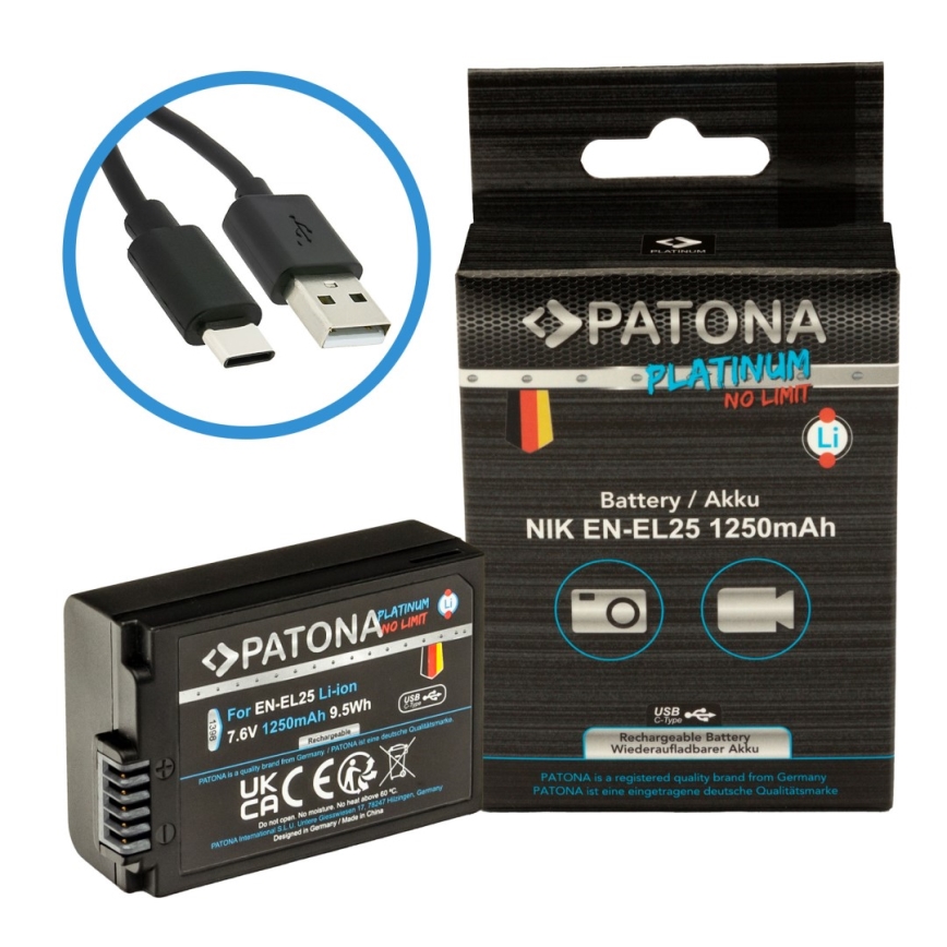 PATONA - Akumuliatorius Nikon EN-EL25 1250mAh Li-Ion Platinum USB-C įkrovimas