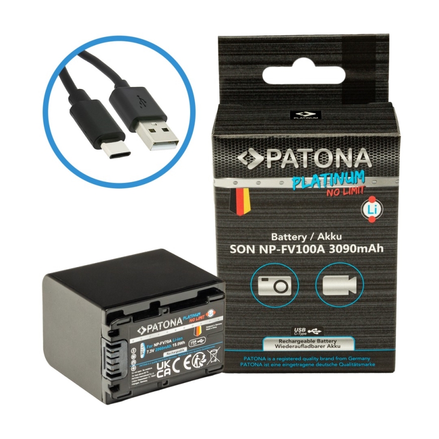 PATONA - Akumuliatorius Sony NP-FV100 3090mAh Li-Ion Platinum USB-C įkrovimas