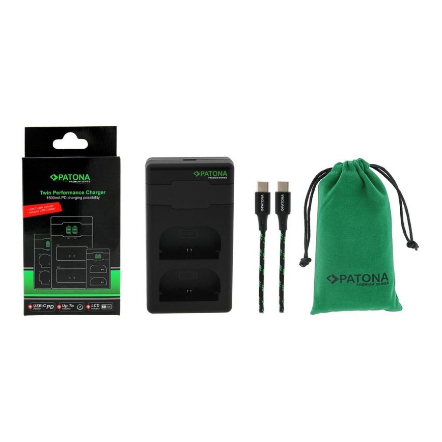 PATONA - Greitas įkroviklis Dual Canon LP-E6 + USB-C laidas 0,6m