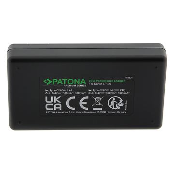 PATONA - Greitas įkroviklis Dual Canon LP-E6 + USB-C laidas 0,6m