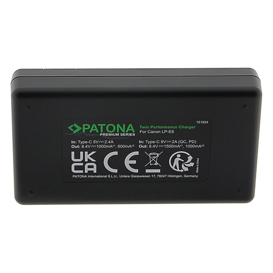 PATONA - Greitas įkroviklis Dual Canon LP-E6 + USB-C laidas 0,6m