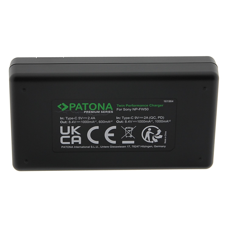 PATONA - Greitas įkroviklis Dual Sony NP-FW50 + USB-C laidas 0,6m
