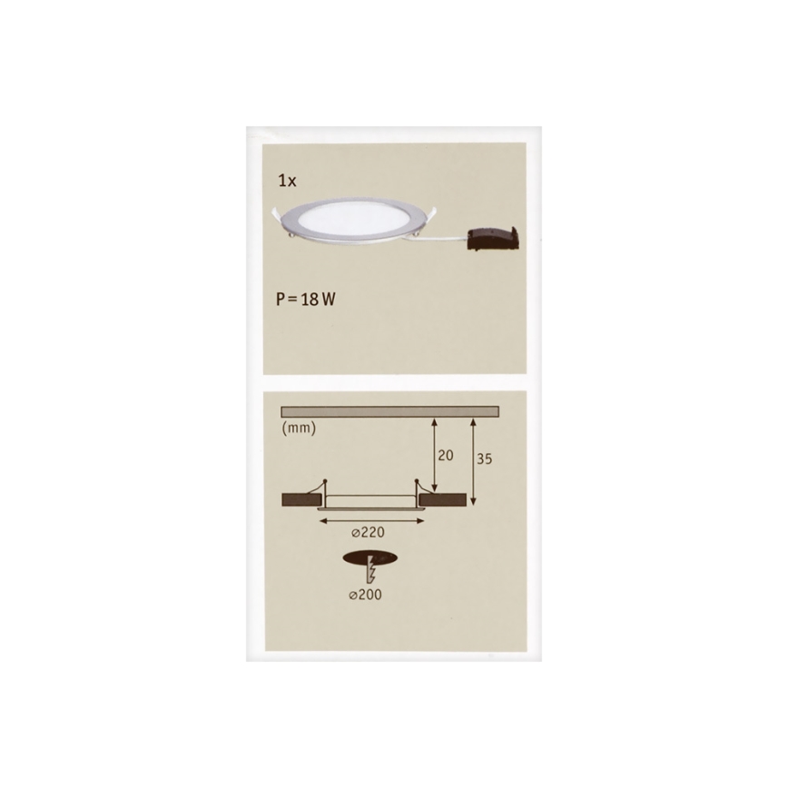 Paulmann 92075 - LED/18W IP44 įleidžiamas vonios šviestuvas QUALITY LINE 230V