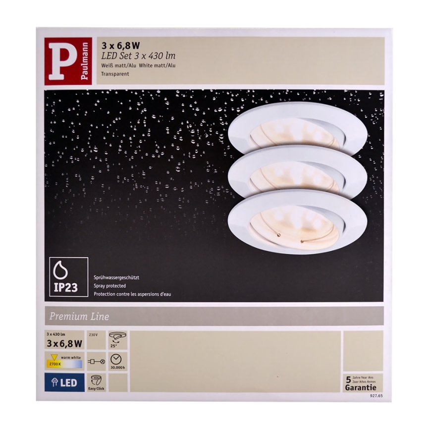 Paulmann 92765 - KOMPLEKTAS 3x įleidžiamas LED šviestuvas COIN 3xLED/6,8W/230V baltas