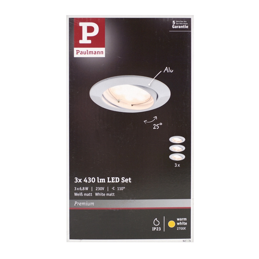 Paulmann 92775 - RINKINYS 3xLED/6,8W Įleidžiami lubiniai vonios šviestuvai PREMIUM LINE 230V