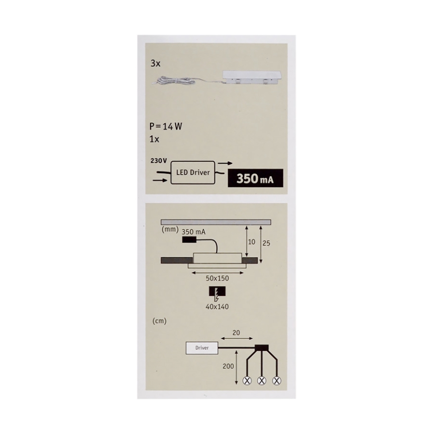 Paulmann 93576 - KOMPLEKTAS 3x LED įleidžiamas lubinis šviestuvas 3xLED/3,6W/230V