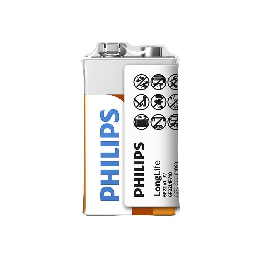 Philips 6F22L1F/10 - Cinko chlorido baterijos  6F22 LONGLIFE 9V 150mAh