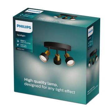 Philips - Akcentinis apšvietimas CONDUIT 3xGU10/5W/230V juoda/žalvaris