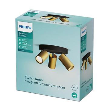 Philips - Akcentinis vonios šviestuvas IDRIS 3xGU10/5W/230V IP44 juoda/auksas