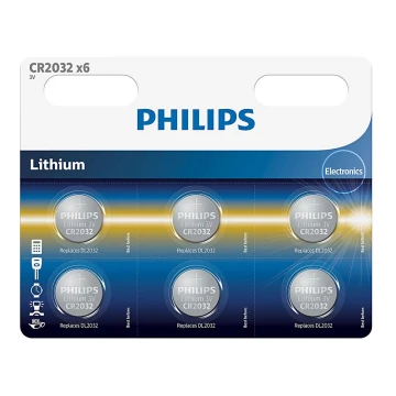 Philips CR2032P6/01B - 6 vnt Ličio baterijos  (tabletė) CR2032 MINICELLS 3V 240mAh